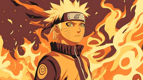 Blond ninja blazes forward in swirling foxfire chakra storm.