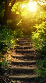 Forest Stairway: Golden Sunlight Through Ancient Woods