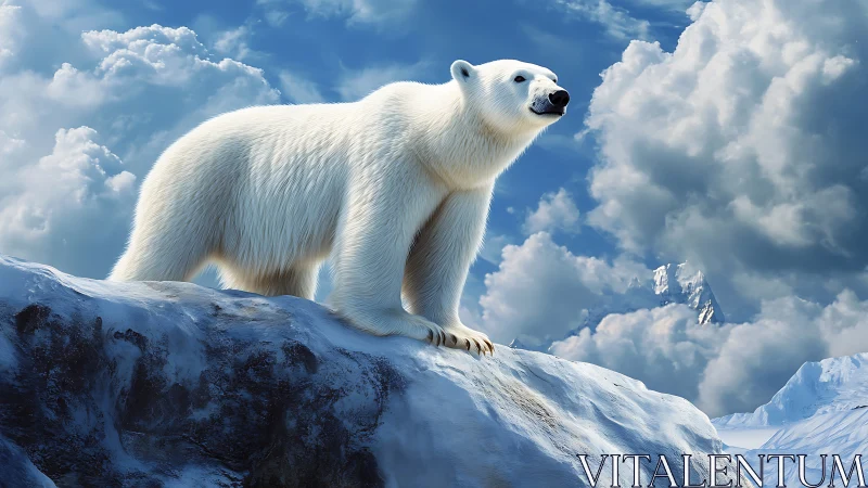 Polar monarch surveys cloud-wrapped kingdom of frozen light