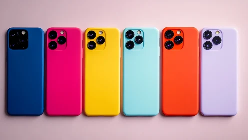 Aligned colorful smartphones show triple‑camera arrays and matte shells
