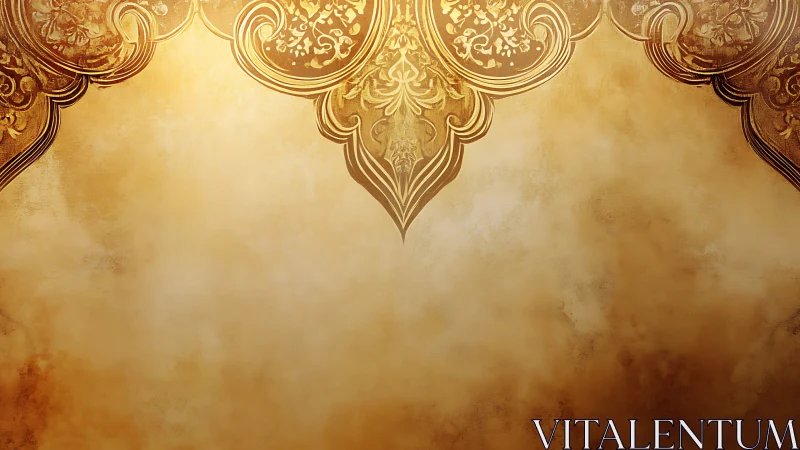 Ornate golden arch motif on textured parchment backdrop.