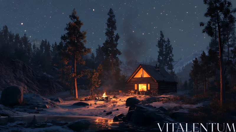 Wilderness Sanctuary: Glowing Refuge Under Starlit Pines.