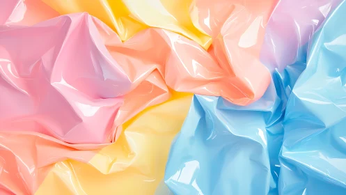 Glossy pastel plastic folds merge in fluid color fields.