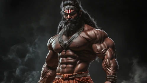 Powerful warrior saint stands strong in mystical shadows