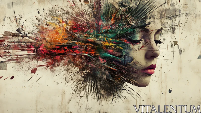 Silent portrait detonates into a storm of fractured color