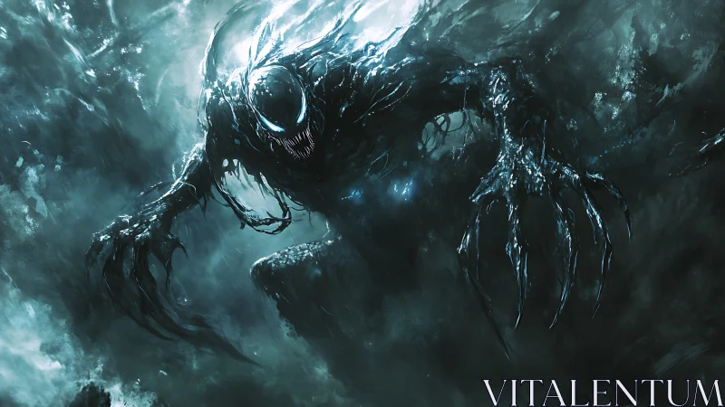 Xenomorphic abyssal predator in turbulent cryogenic storm.