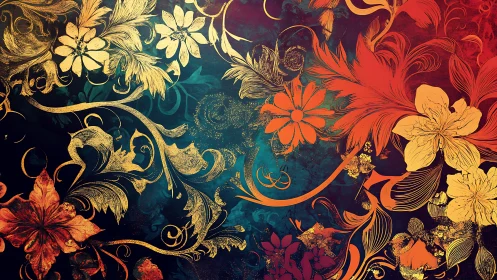 Botanical Reverie: Where Gilt Flourishes Dance Through Twilight.