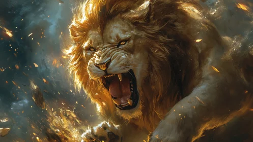 Digital rendering depicts roaring lion in dynamic motion