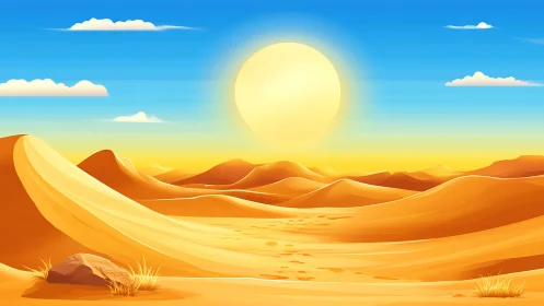Golden desert sun over rolling dunes and quiet footprints.