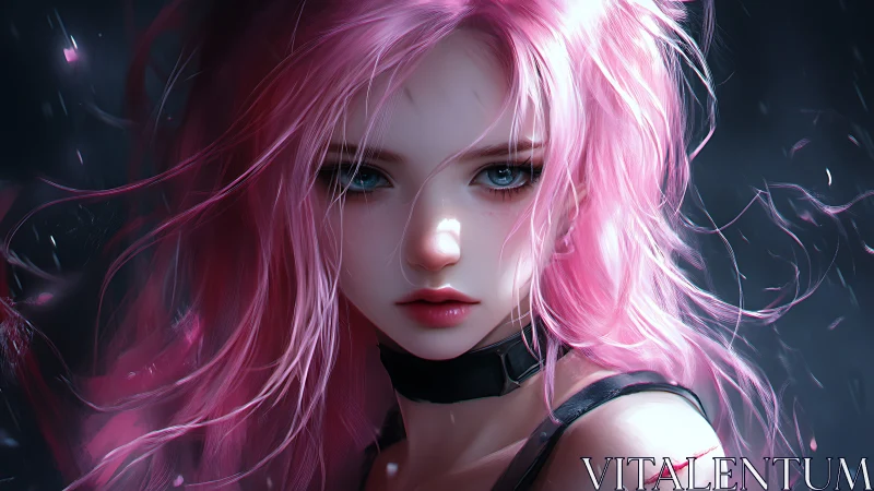 Storm-lit girl with pink hair and quietly fierce eyes.