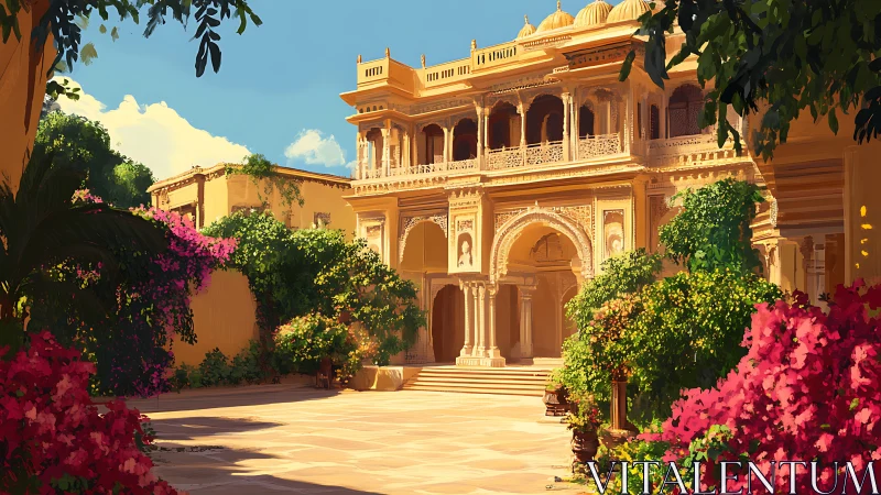 Sunlit palace courtyard welcomes visitors with quiet warmth