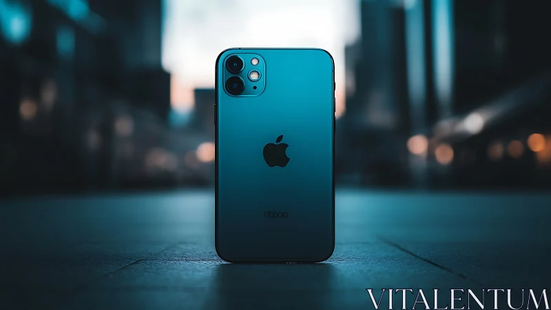 iPhone 12 Pro in Pacific Blue with urban background.
