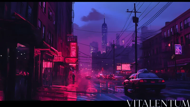 Neon rainstreet where midnight taxis hum and wires sing.