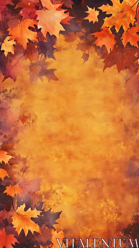 Autumn maple leaves frame glowing textured background.