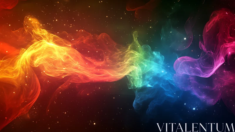 Chromatic nebula stream with luminous spectral energy waves.