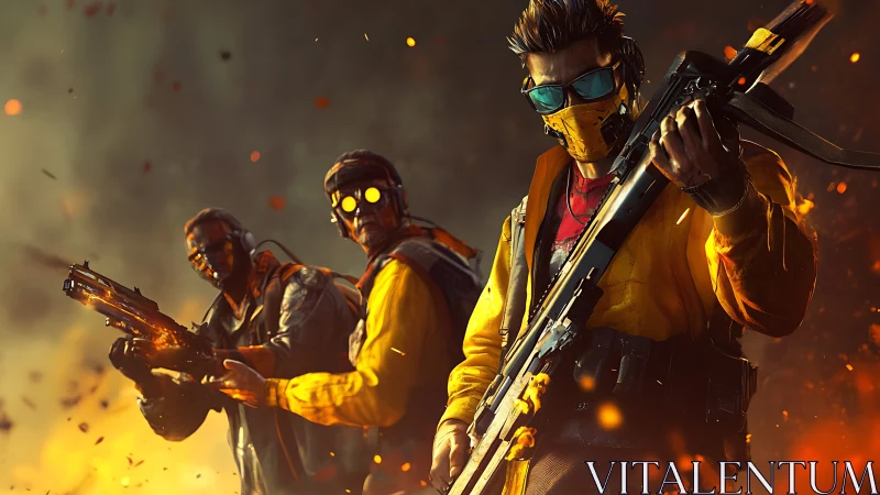 Masked fireline vanguard stalking through the burning dusk.