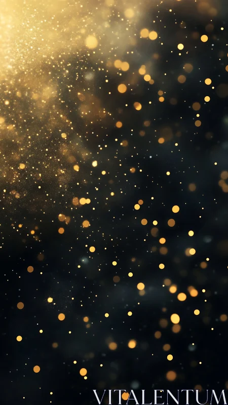Golden light particles drift through deep midnight space