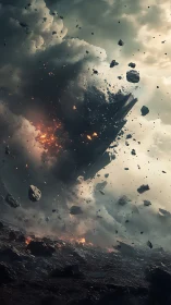 Volumetric explosion disintegrates rocky structure in high detail