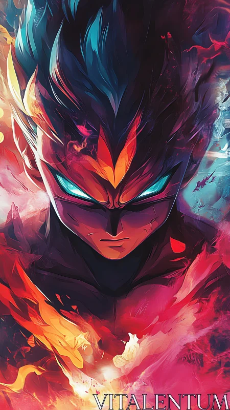 Fiery anime warrior in luminous elemental aura portrait.