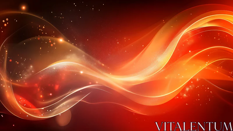 Flowing energy waves in warm orange and red tones.