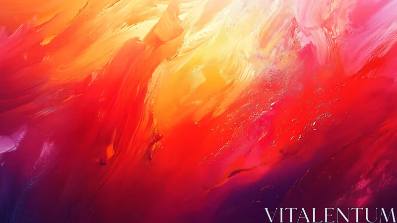 Vivid Abstract Painting with Fiery Red, Orange, and Yellow Brushstrokes.