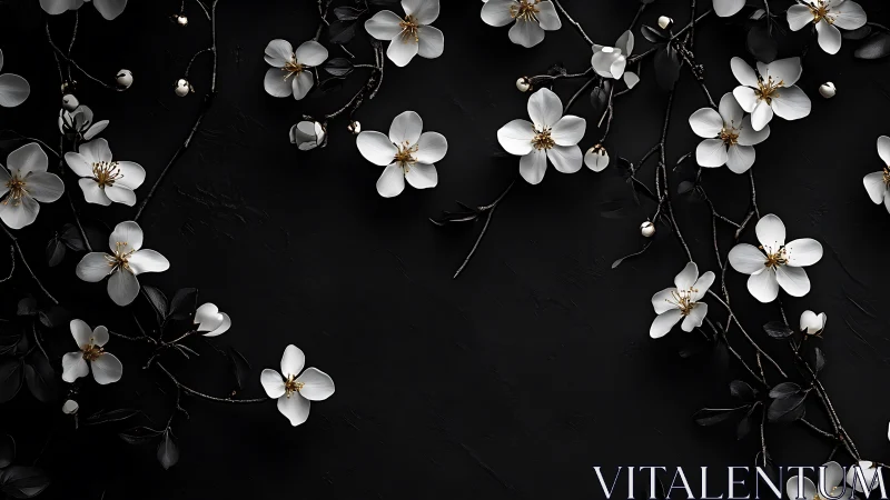 Monochromatic Floral Composition Against Black Background.