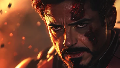 Battle hardened hero stares ahead with fierce resolve