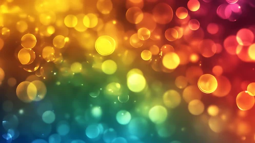 Vibrant rainbow bokeh orbs glow across soft blurred field