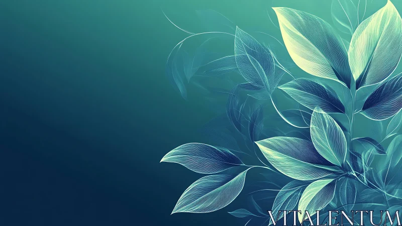 Ethereal teal leaves drift across a tranquil gradient field.