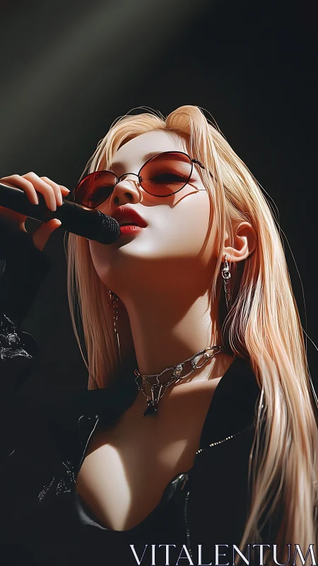 Stage-lit vocalist in high-contrast digital rendering profile.