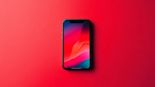 Smartphone Display Against Vibrant Red Gradient Background