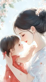 Mother and child profile portrait in soft daylight tones.