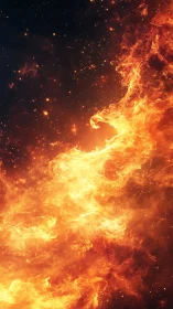Cosmic Inferno: Blazing Fire Against Starlit Void.