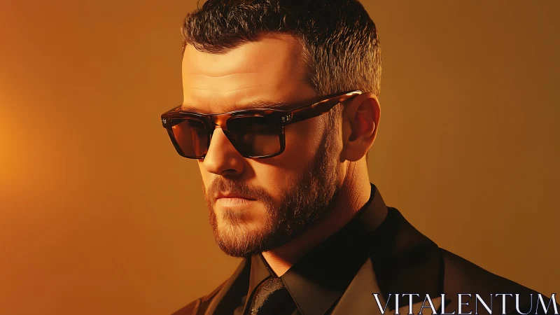 Stylish man in sunglasses under warm cinematic light.