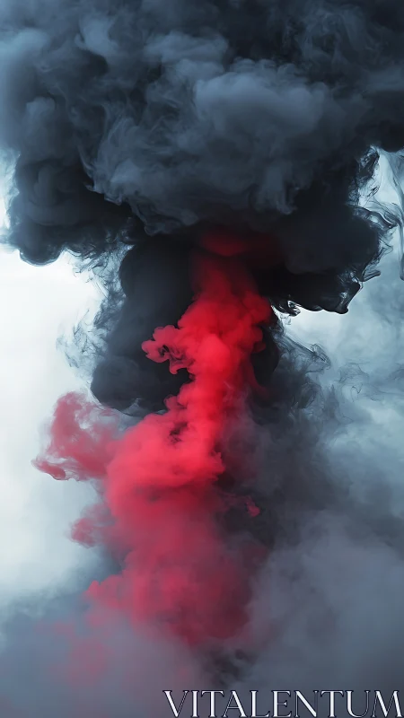 Vertical red and black smoke plume with high-density volumetric layering