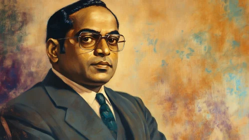 Formal male portrait with warm textured bokeh background, oil-rendered