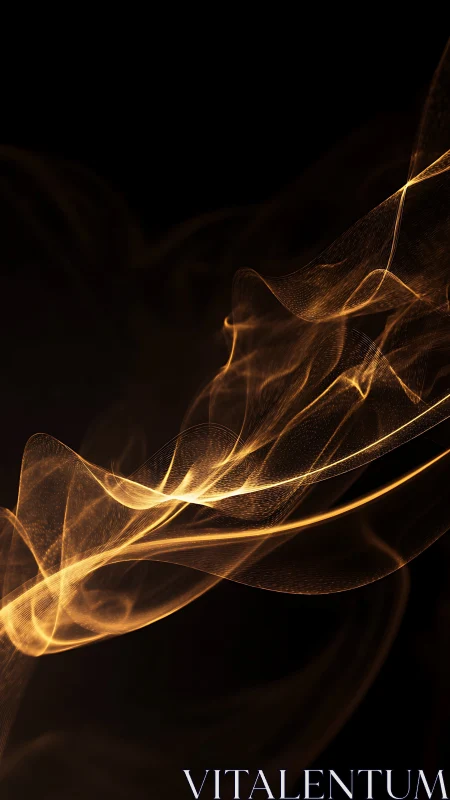 Abstract golden light waves on black digital background.