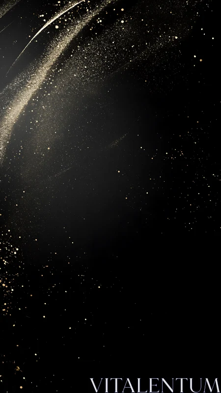 Golden particles drift across deep black space elegantly.