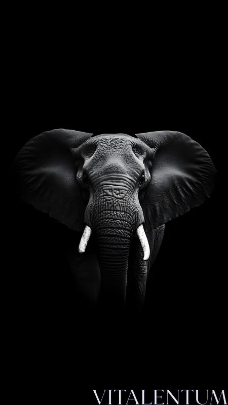 High-contrast frontal elephant portrait with detailed skin microtexture