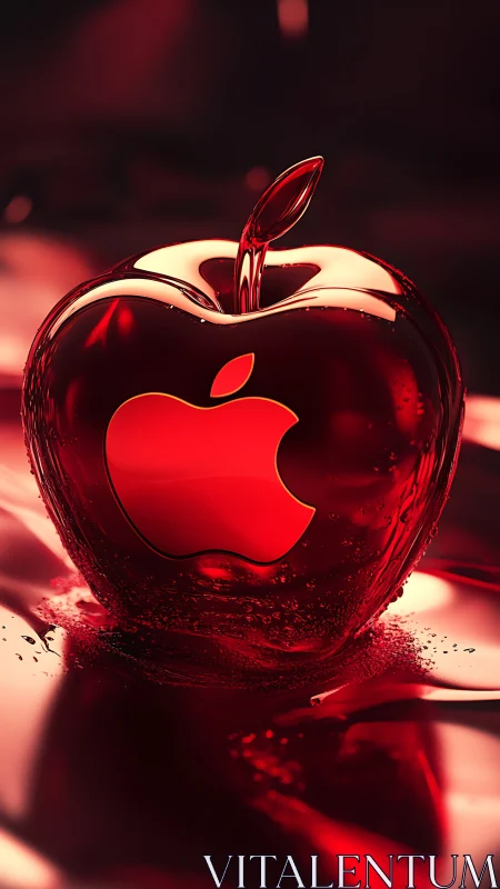 Glowing Red Apple with Apple Logo Emblem.