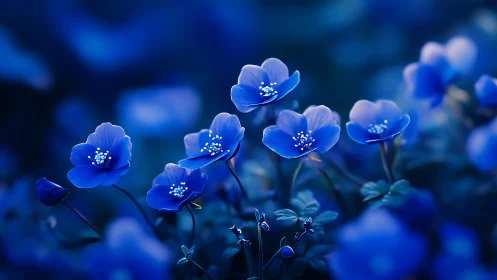 Deep Blue Flowers: Macro Photography of Delicate Blue Petals.