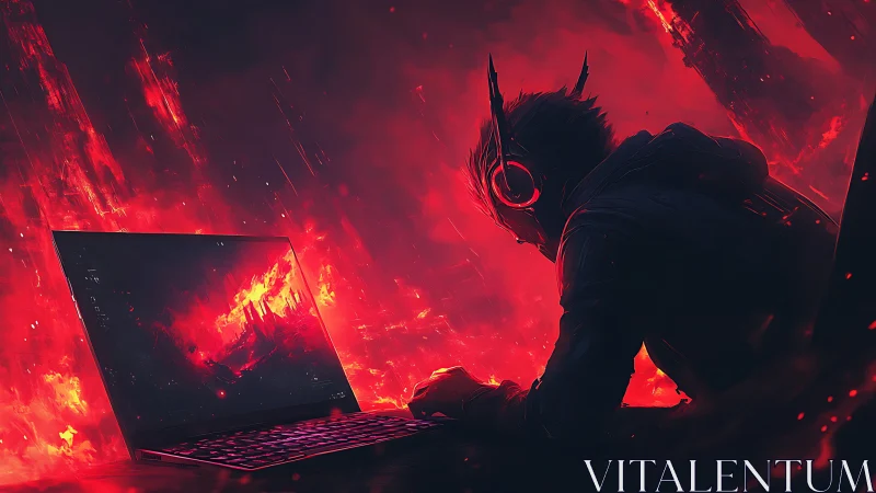 Night gamer diving into a neon inferno of digital focus.