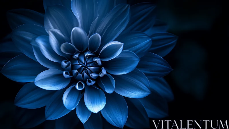 Blue Dahlia Bloom Against Dark Background