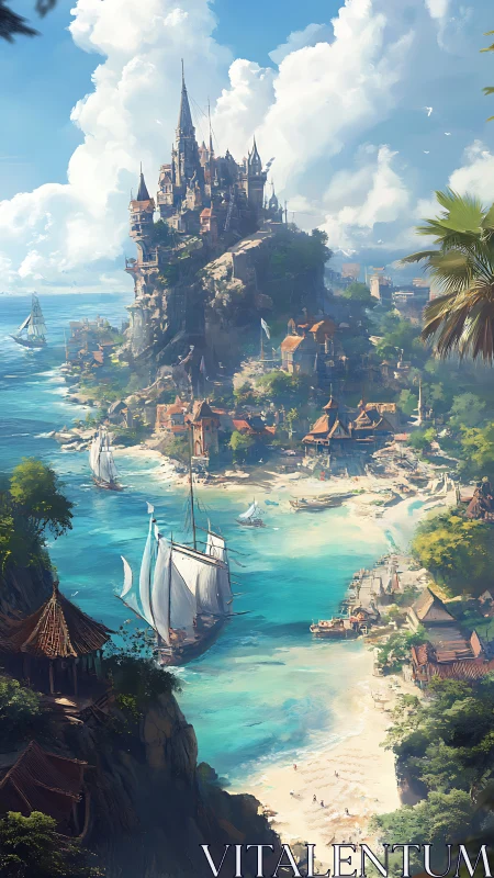 Fortified Castle Crowns Turquoise Harbor Where Sailboats Dream