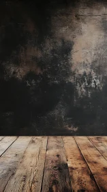 Weathered wooden floor meets dark rustic studio wall softly