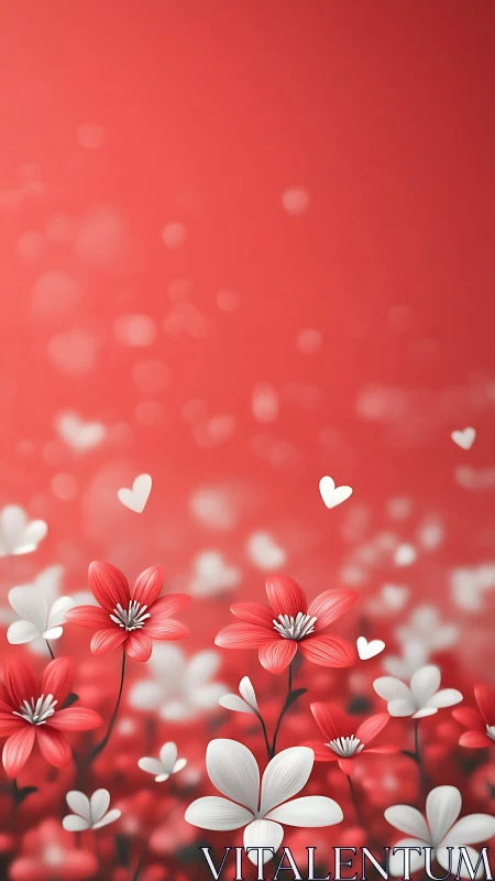 Red and White Flowers Against Bokeh Hearts.