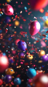Chromatic Spheres Dance Through Confetti Chaos.