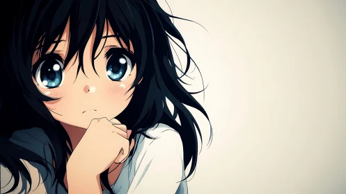 Soft-lit anime portrait with contemplative close-up framing.