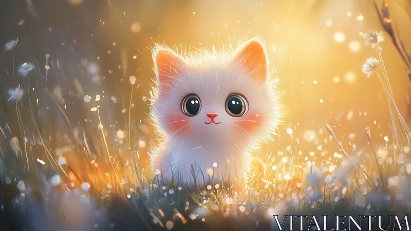 Digitally rendered feline figure in illuminated field setting.