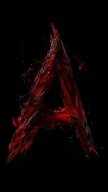Triangular red fluid structure on black digital background.